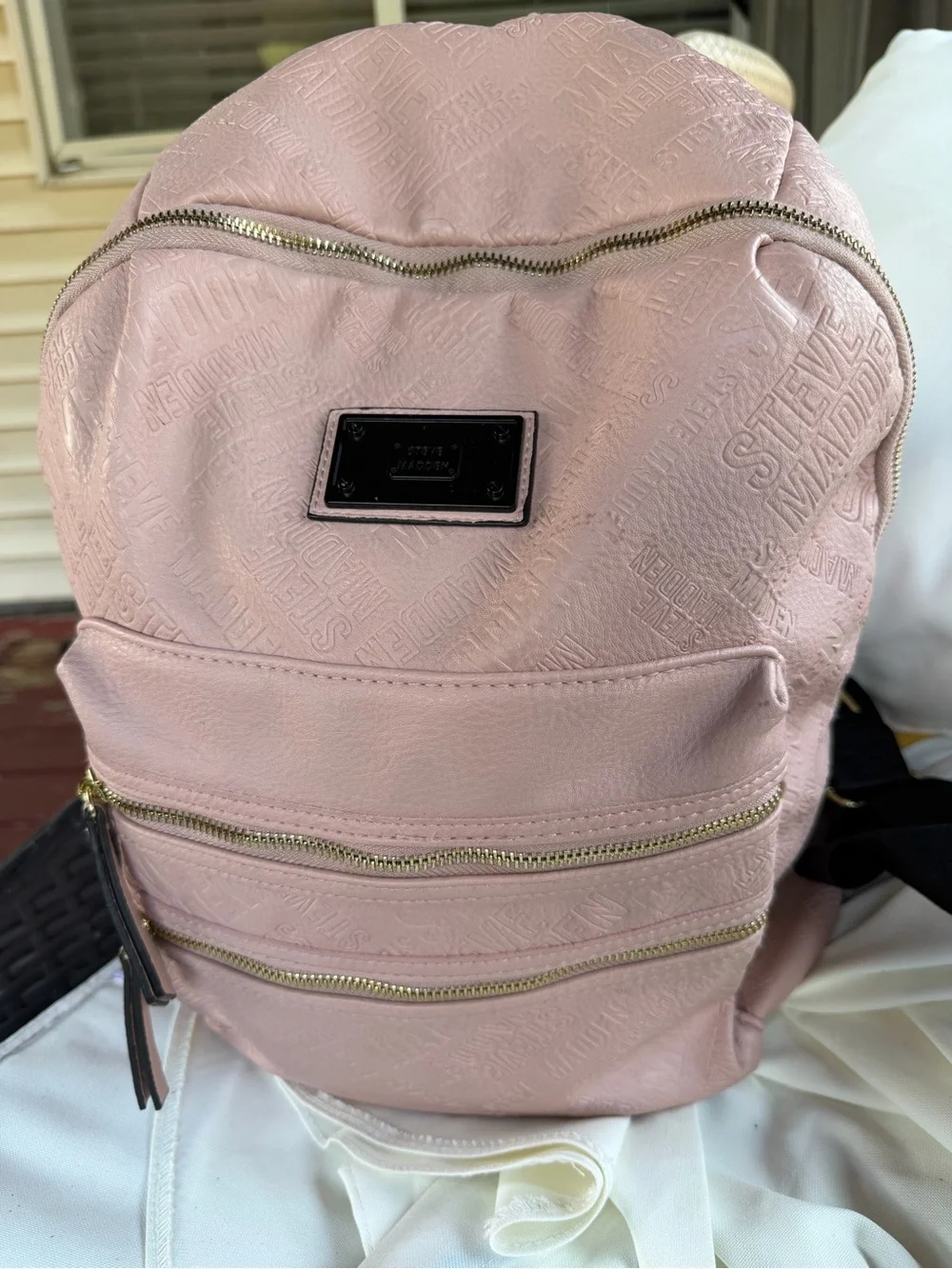 Steve Madden Light Pink Textured Backpack with Gold Zippers